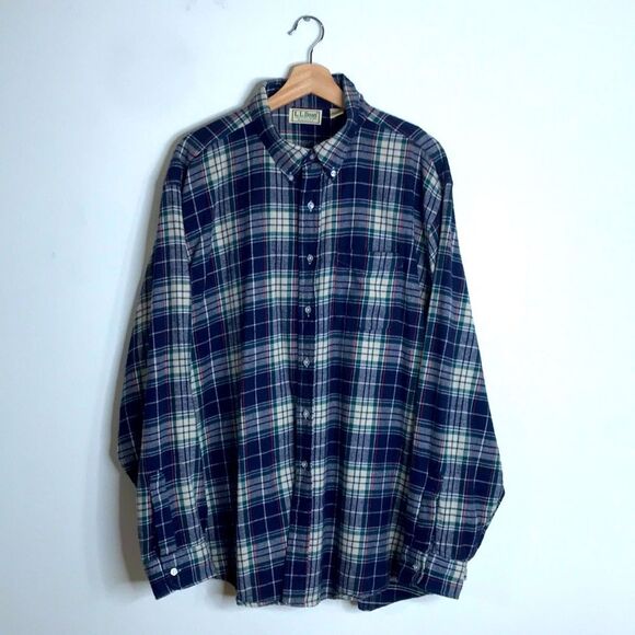 L.L. Bean flannel plaid long sleeve cotton button down shirt size XXL - Picture 1 of 9